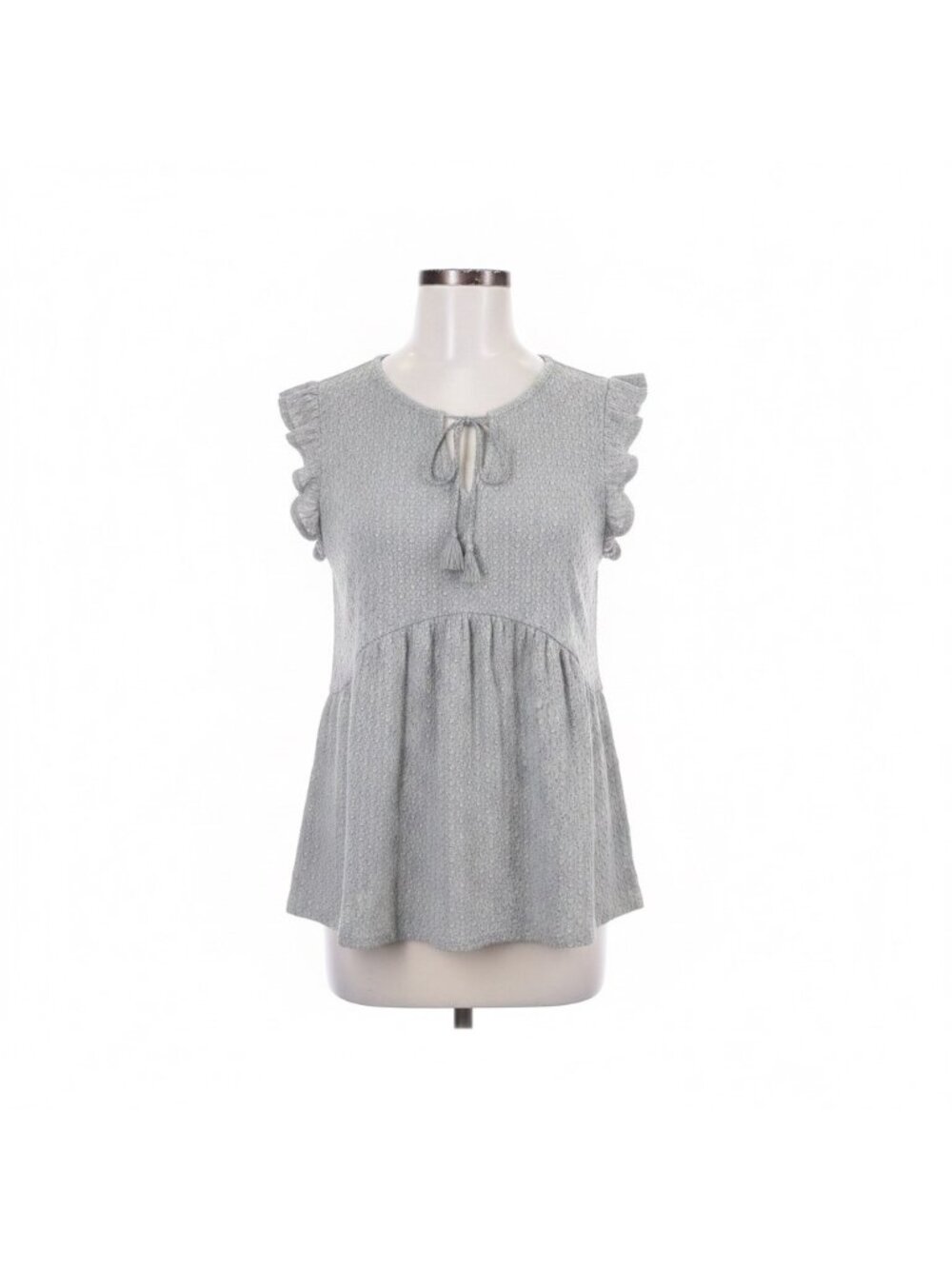 Steve Madden Womens Light Gray Blouse Lace Texture Ruffle Sleeveless Size XL